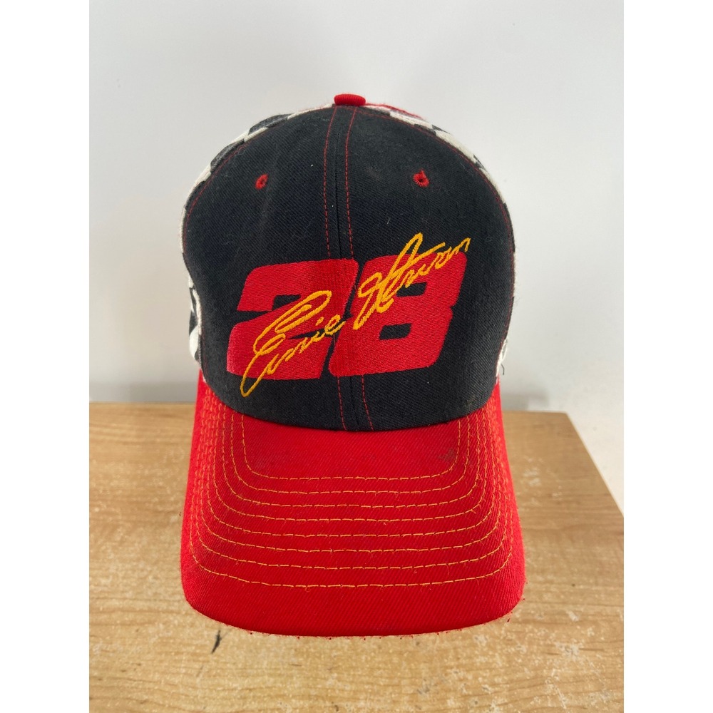 Vintage Ernie Irvan 28 Nutmeg Mills Snapback Hat Red Black Checkered Made in USA